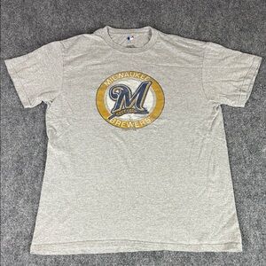 MLB Milwaukee Brewers Gray and Gold T-Shirt